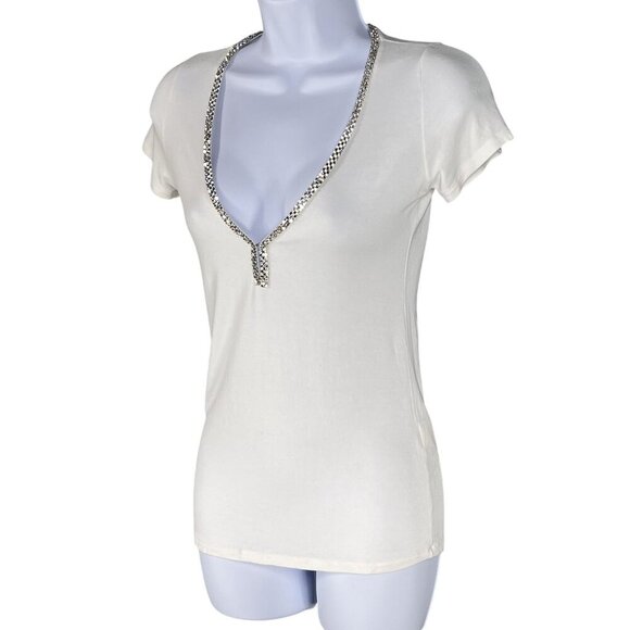 Majestic Paris Swarovski Crystals Women XS White Coquette T Shirt Clean Girl Top - Picture 7 of 15